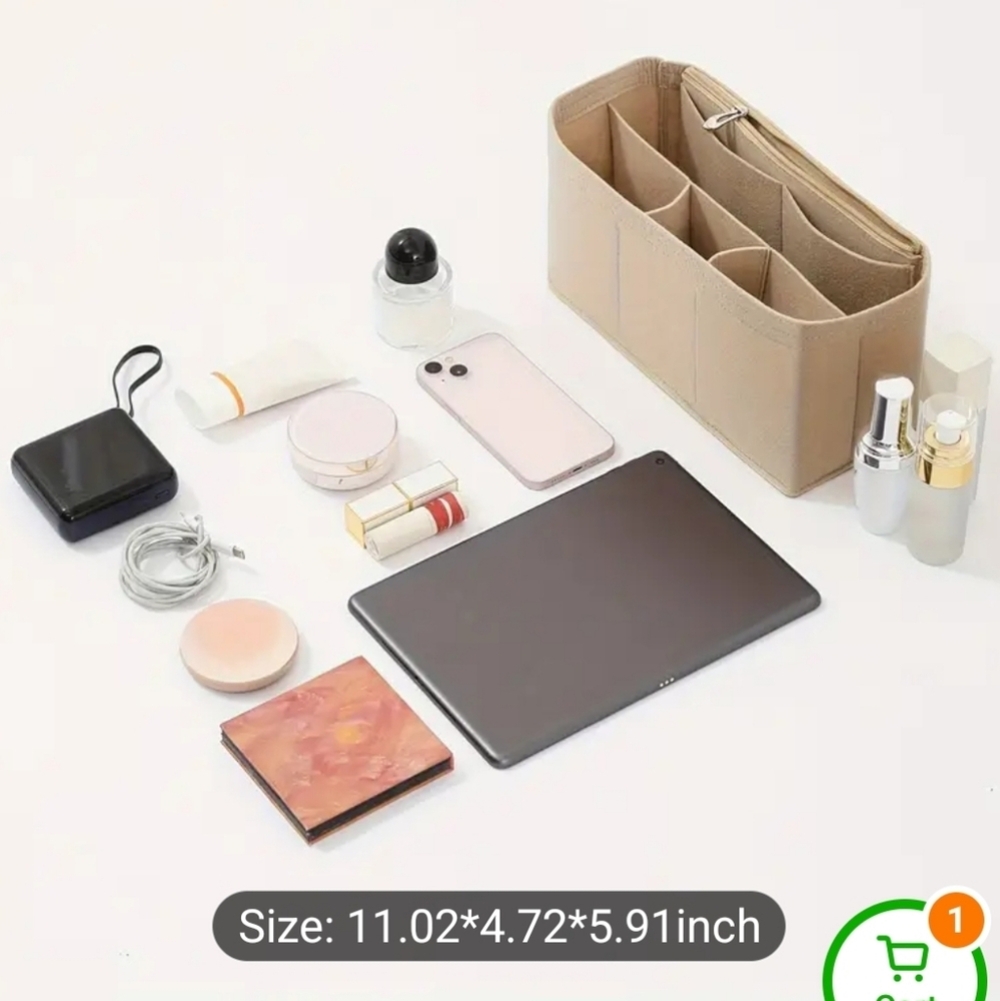 Tote Large Multi Compartment organizer And Shaping Beige Felt